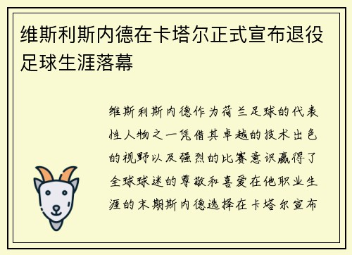 维斯利斯内德在卡塔尔正式宣布退役足球生涯落幕